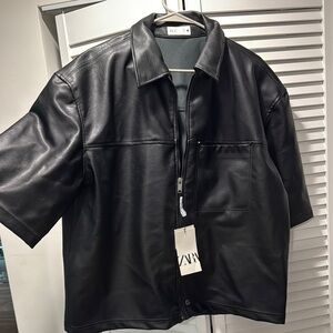 Zara Black Leather Jacket for Men